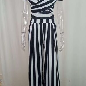 Striped Wide-Leg Women's Pants - Black & White